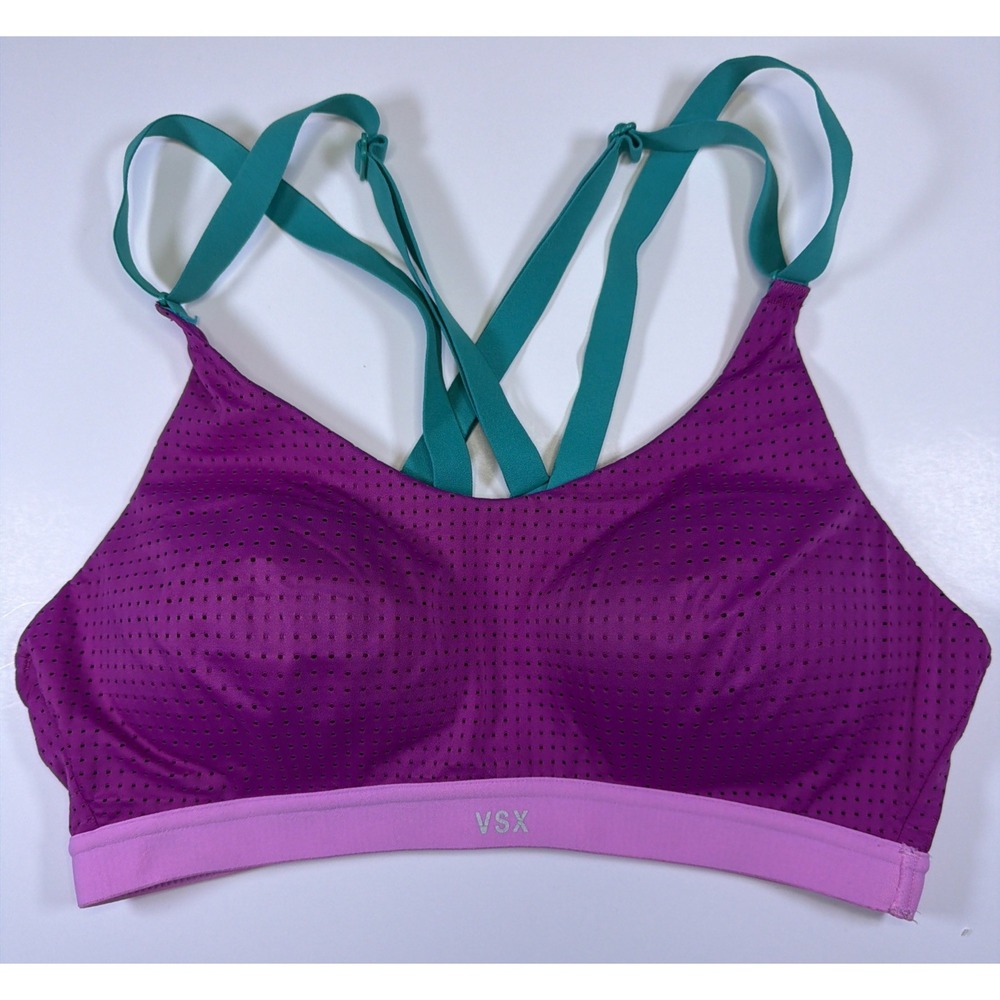 Victoria's Secret VSX Sport Womens Sports Bra 34B Purple Green Wireless Mesh